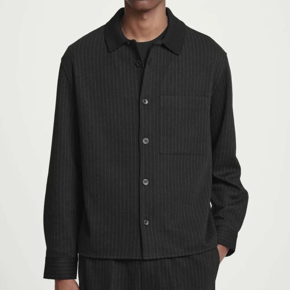 COS Relaxed Pinstriped Wool-blend Jersey Shirt Mens XL Gray Cotton Shacket Layer